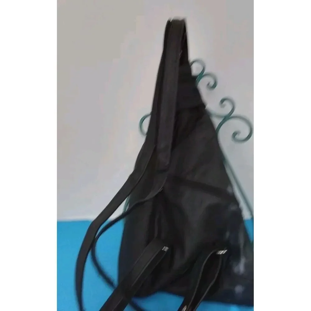 Sleek Black Leather Sling Backpack Convertible‎ Crossbody Multiple Compartments